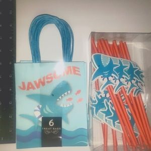 Blue Shark Treat/Favor Bags and Party Straw Bundle Jawesome